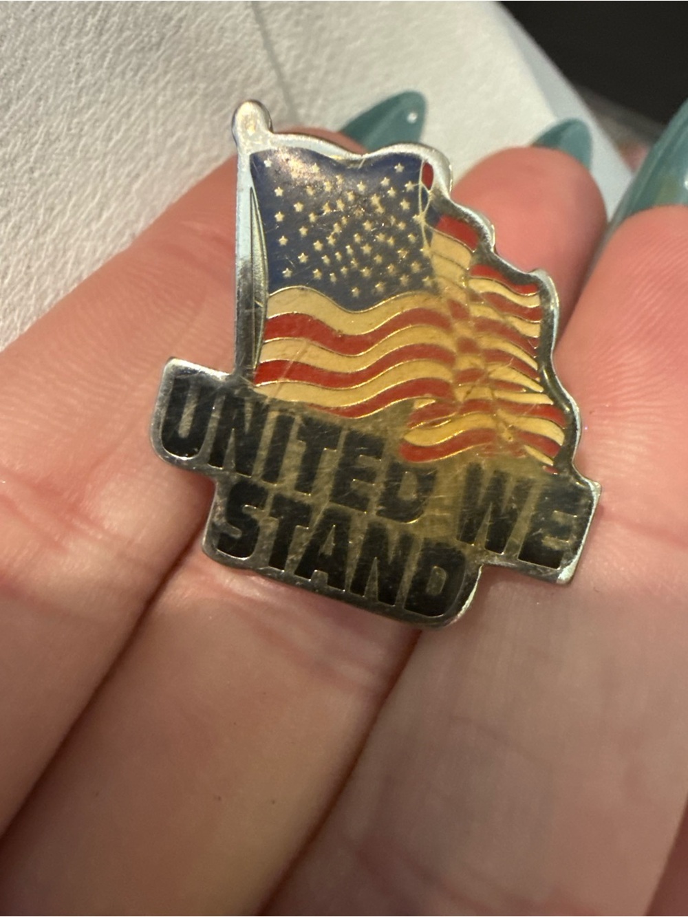 United We Stand American Flag Enamel Pin - Patriotic Red, White & Blue